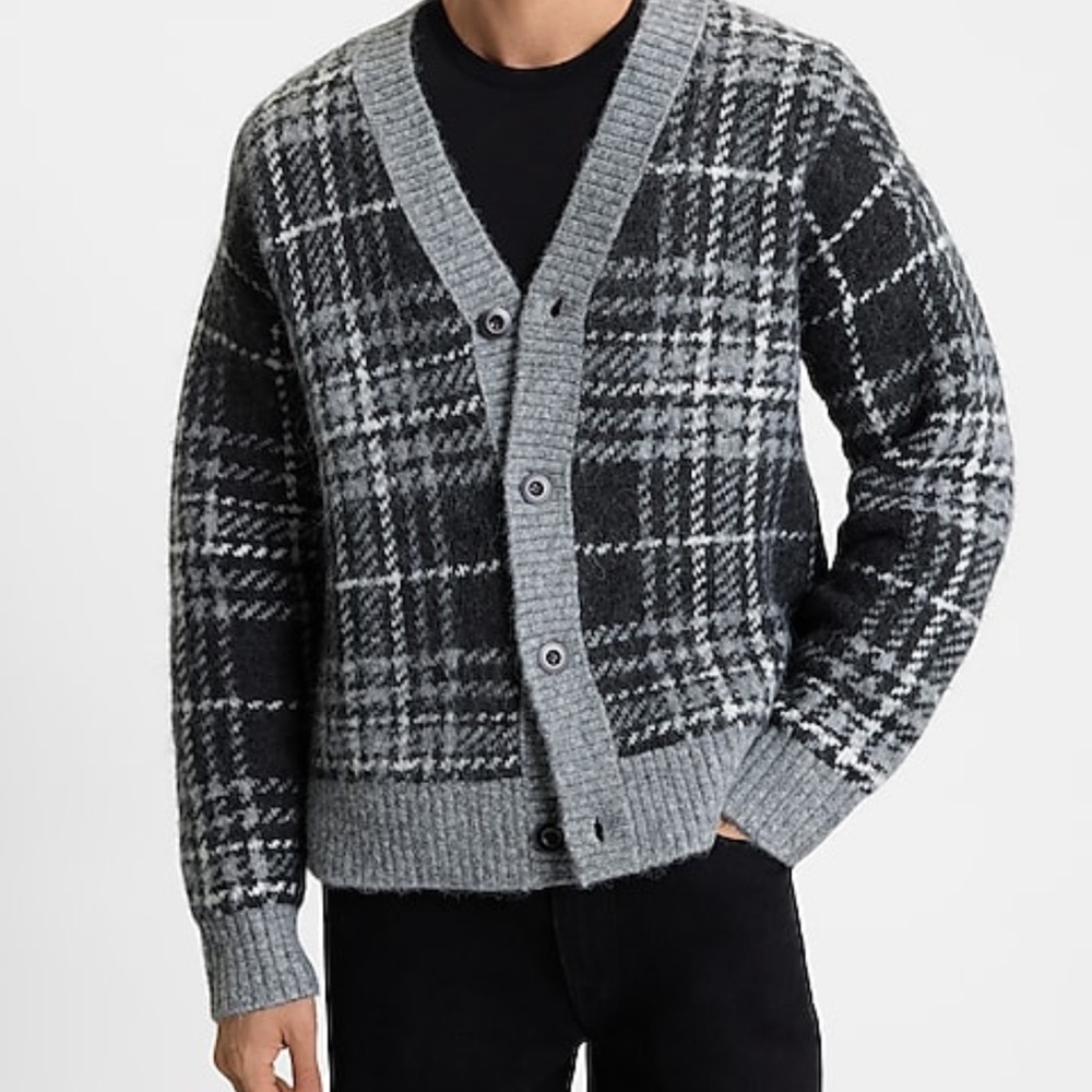 Express Plaid Brushed Cardigan
